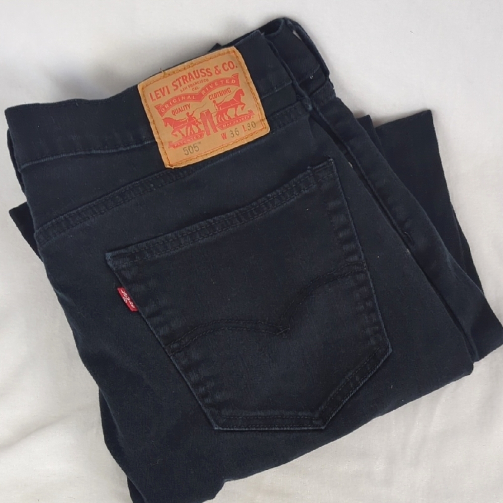 LEVIS 505 Men's 36x30 Dark Black Straight Leg Jeans